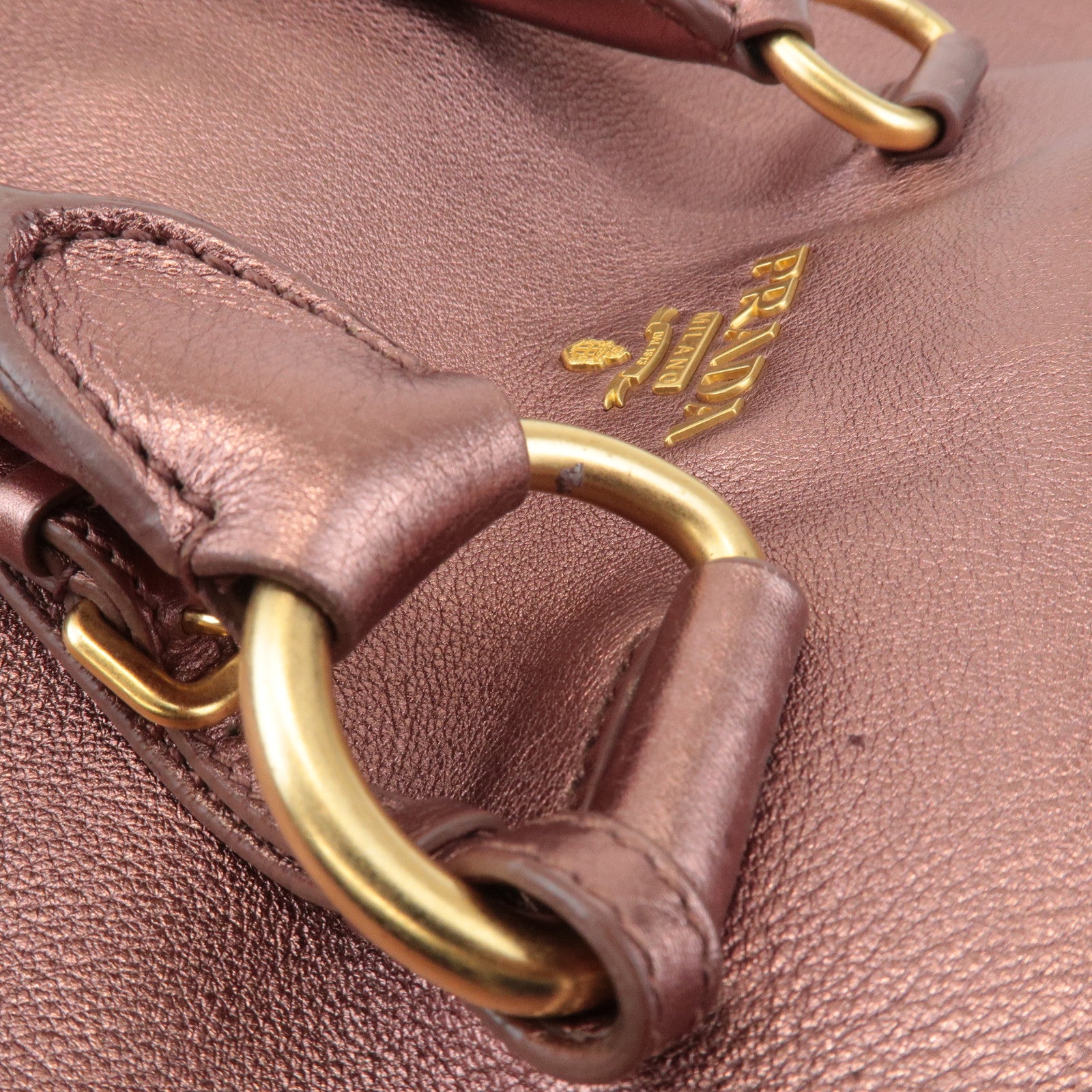 PRADA Leather 2Way Tote Bag Shoulder Bag Metallic Pink BN1713 Used