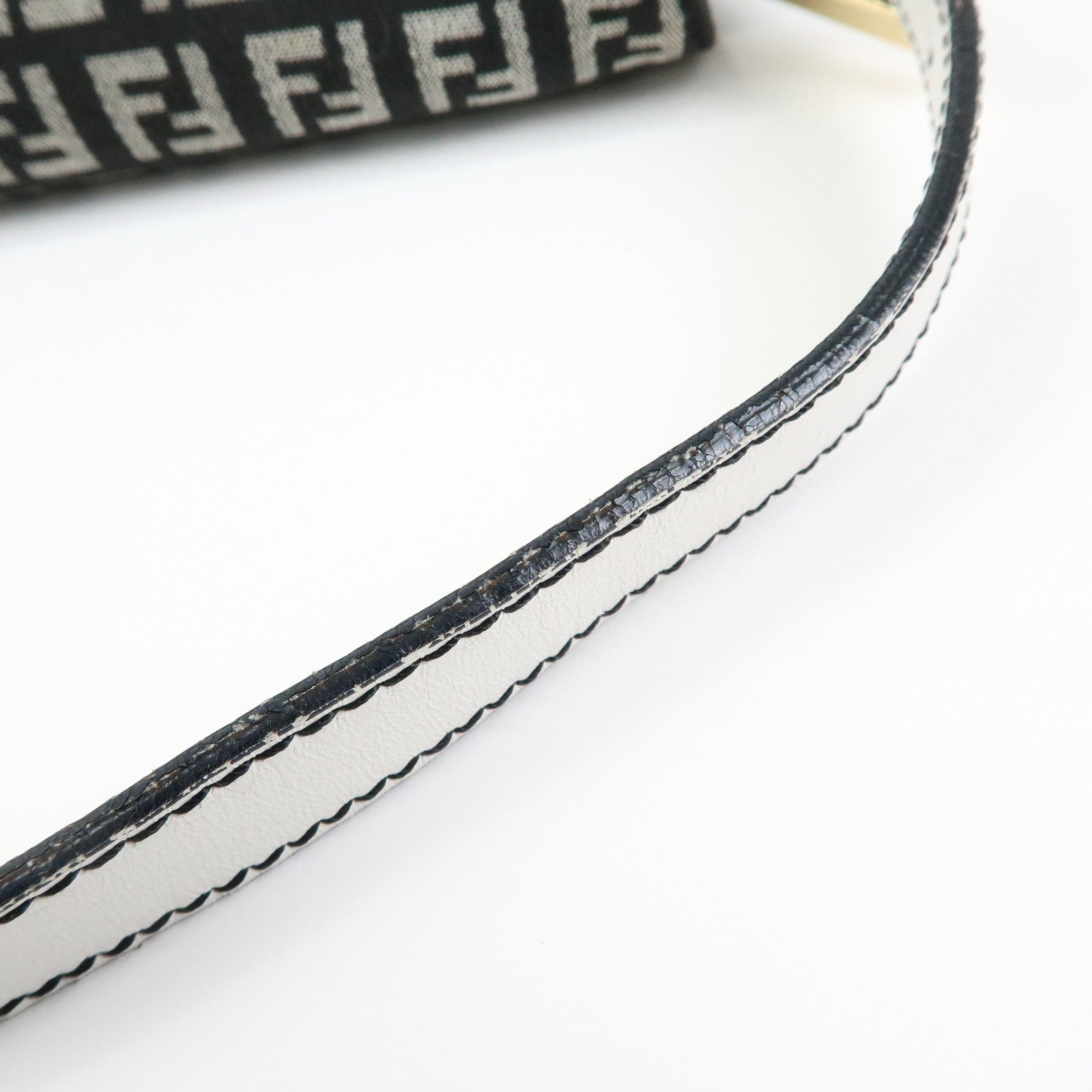 FENDI Zucchino Canvas Leather Shoulder Hand Bag Black White 8BR003