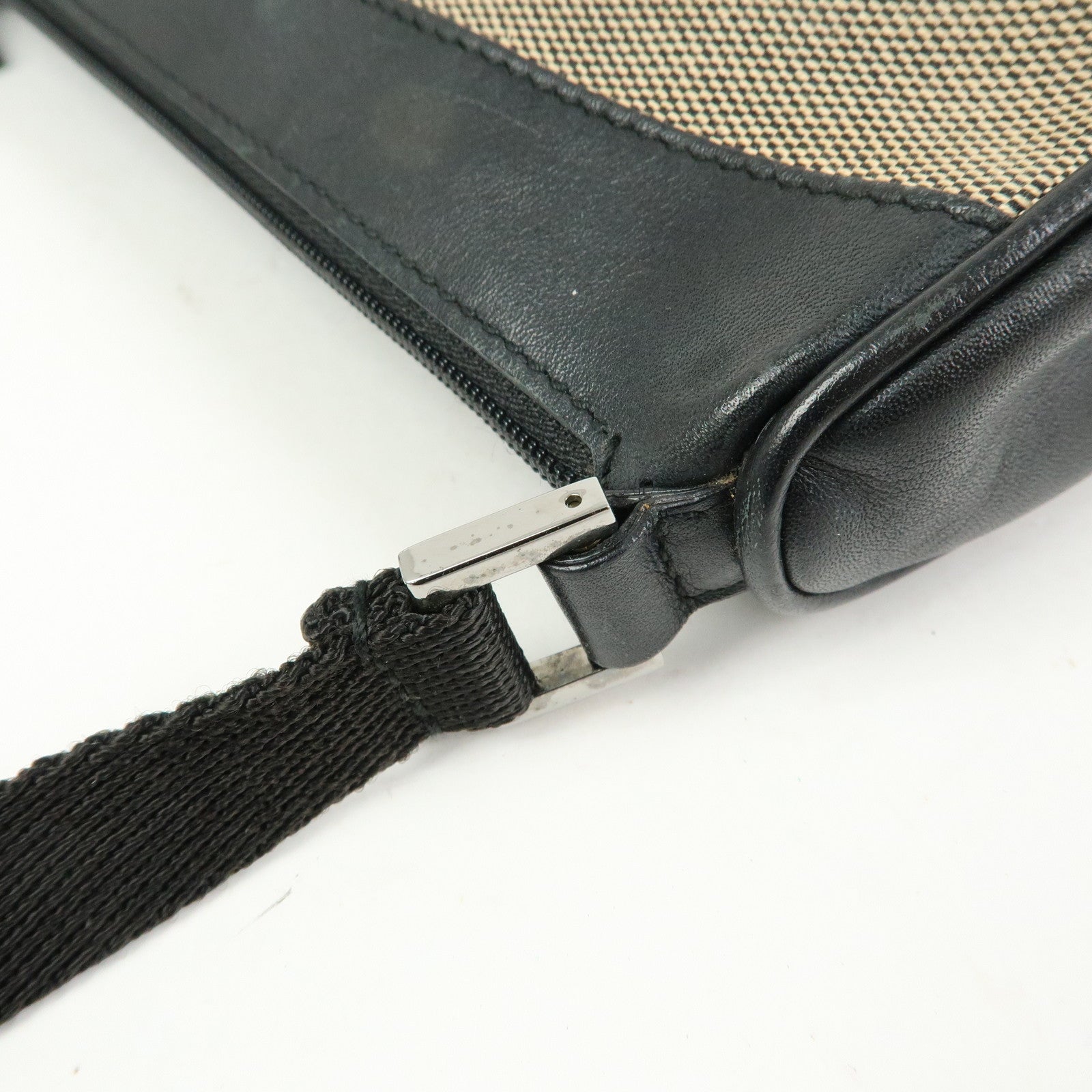 GUCCI Logo Canvas Leather Small Hand Bag Black Beige 92820
