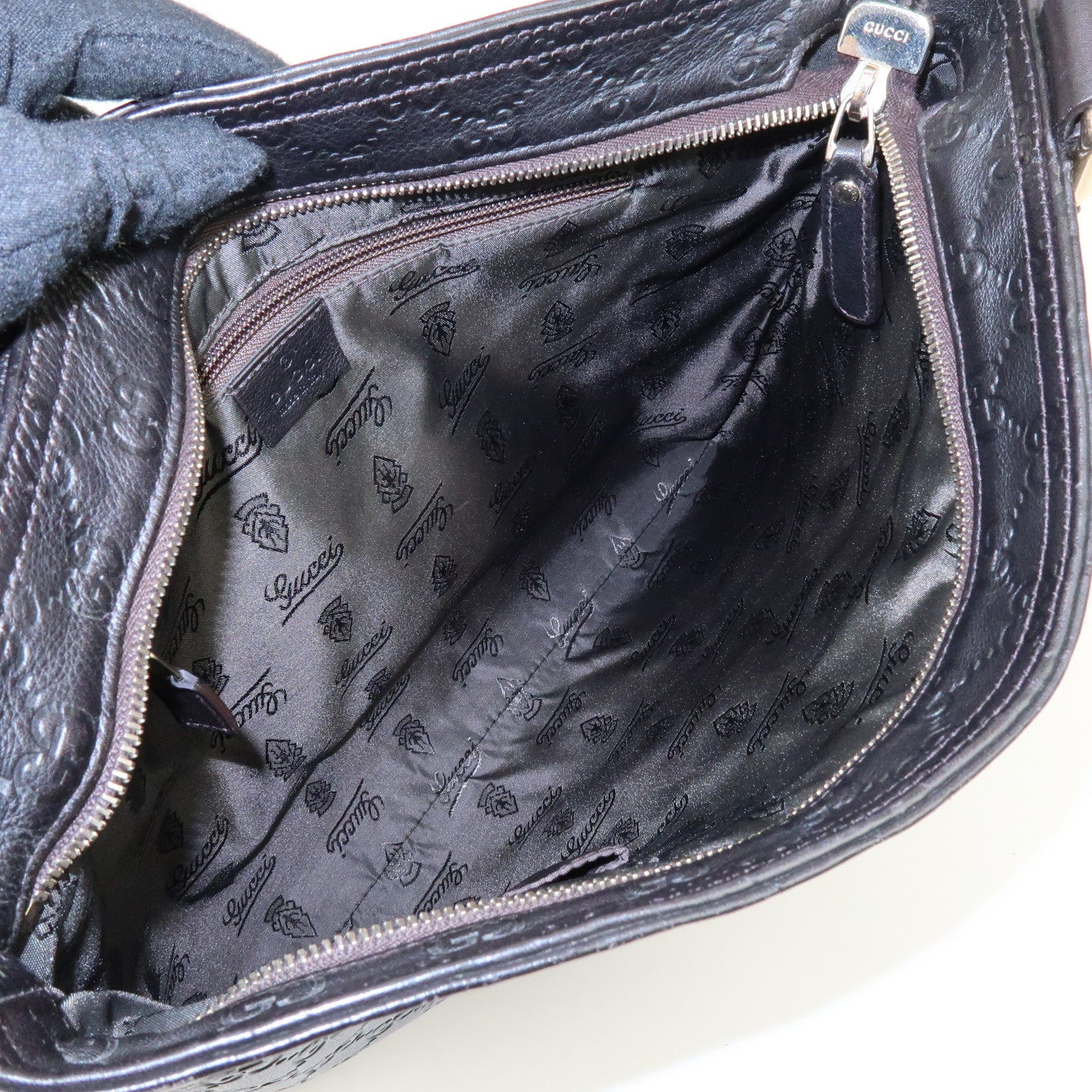 GUCCI Guccissima Leather Shoulder Bag Crossbody Bag Dark Brown
