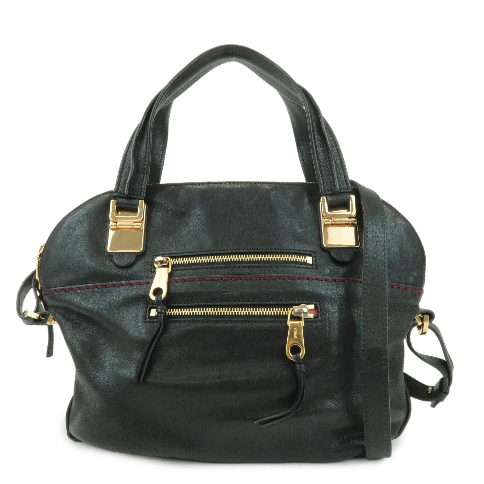 Chloe Angie Leather 2Way Tote Bag Hand Bag Shoulder Bag Black Used