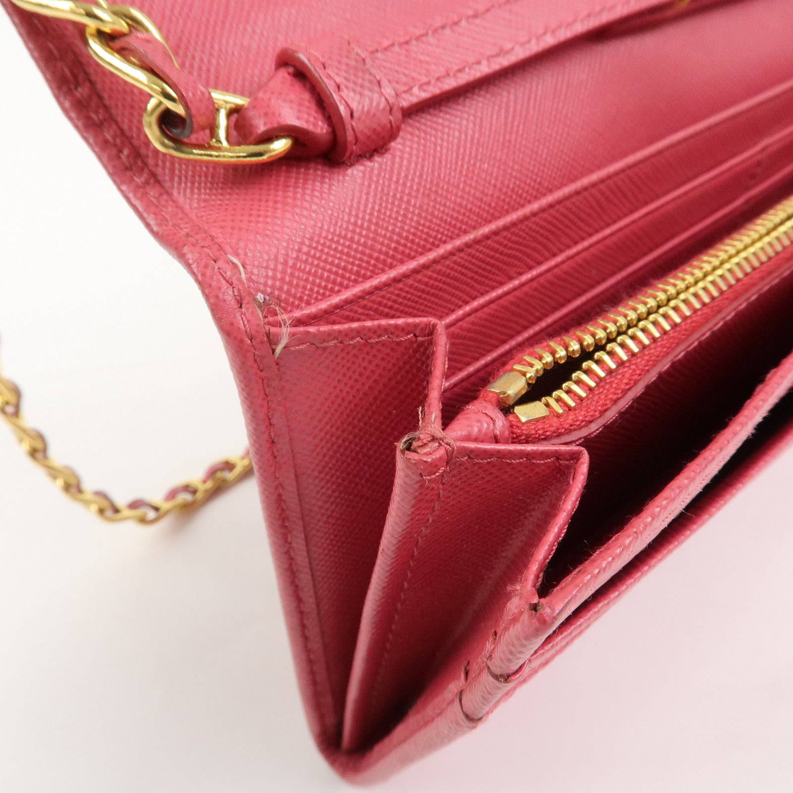 PRADA Logo Saffiano Leather WOC Chain Long Wallet Pink 1M1290