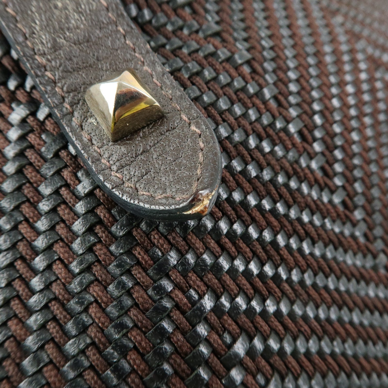 HERMES Amedaba Diago GM Polyester Leather Tote Bag Brown Black