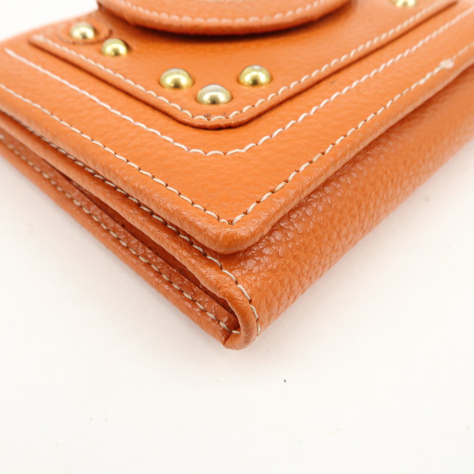 Chloe Leather Tri-fold Compact Wallet Studs Orange
