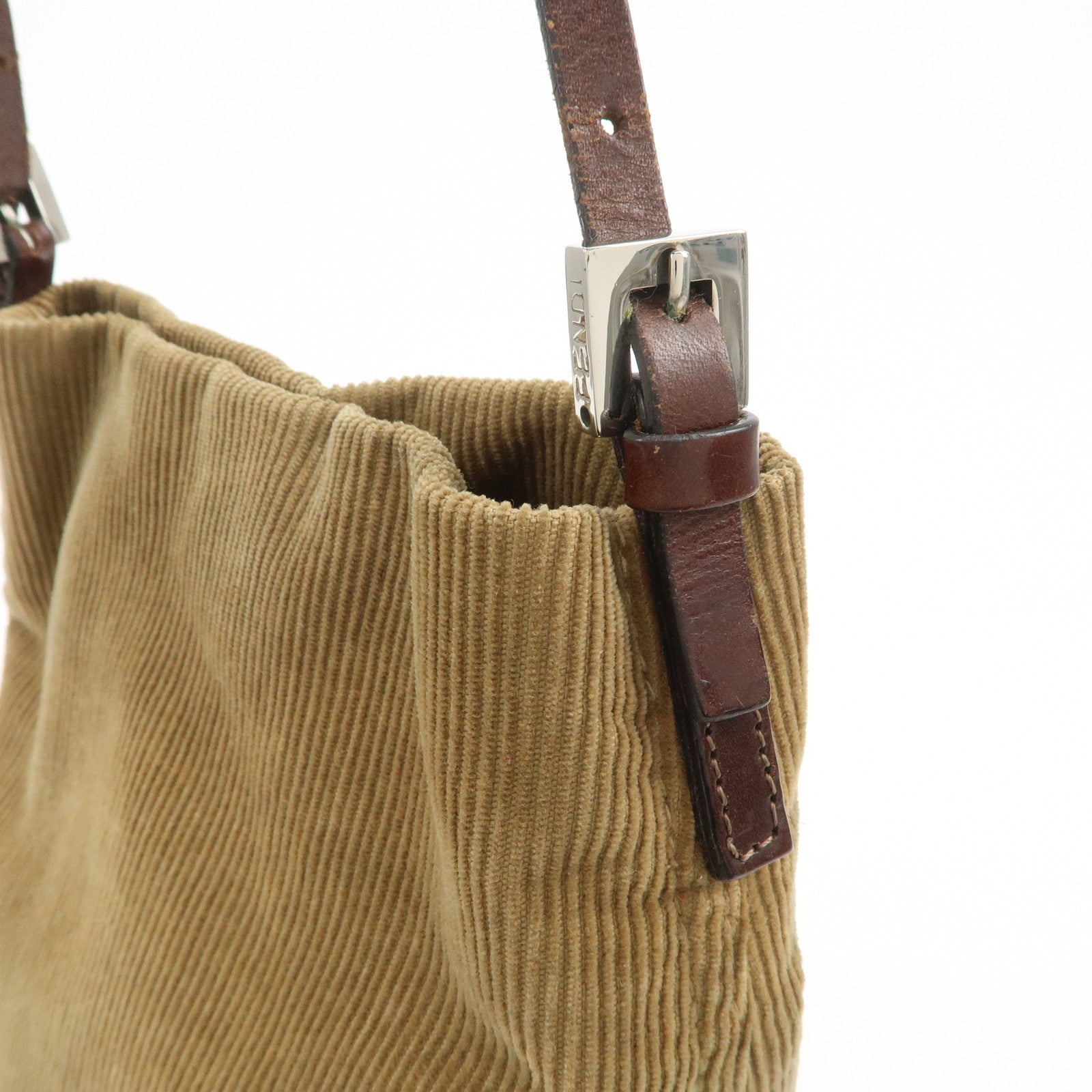FENDI Corduroy Leather Shoulder Bag Hand Bag Brown 26778