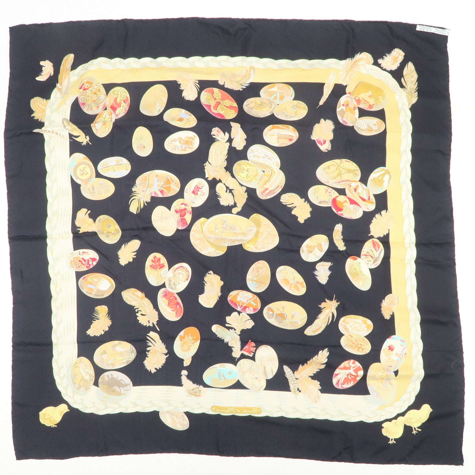 HERMES Carre 90 Silk 100% COUVEE D'HERMES Scarf Black Brown