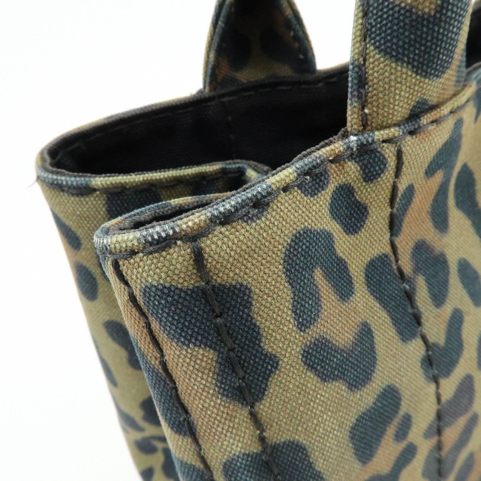 PRADA Canapa Mini Leopard Canvas 2Way Bag Hand Bag Khaki 1BG439
