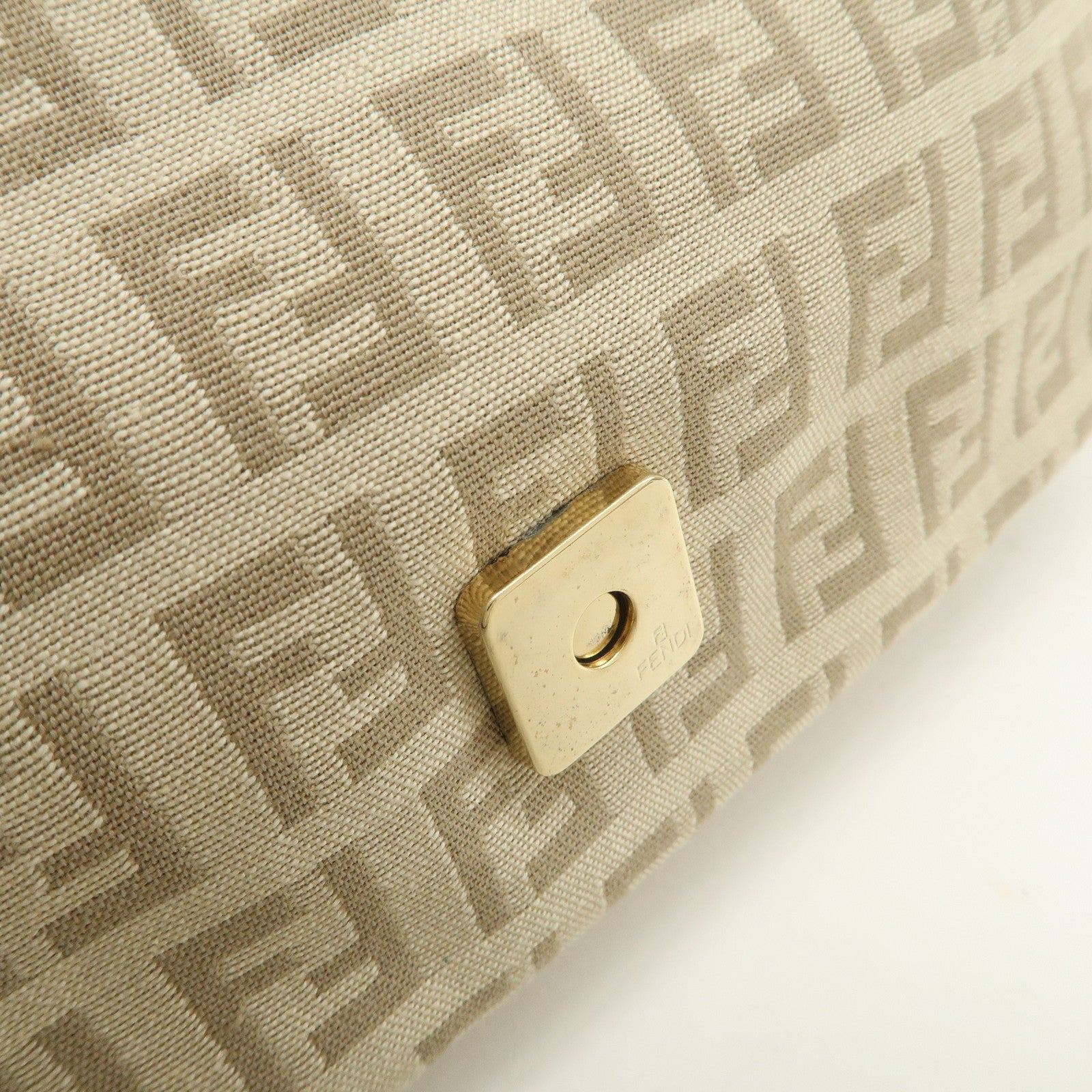 FENDI Mini Mamma Baguette Zucchino Canvas Leather Shoulder Bag Beige 8BR180