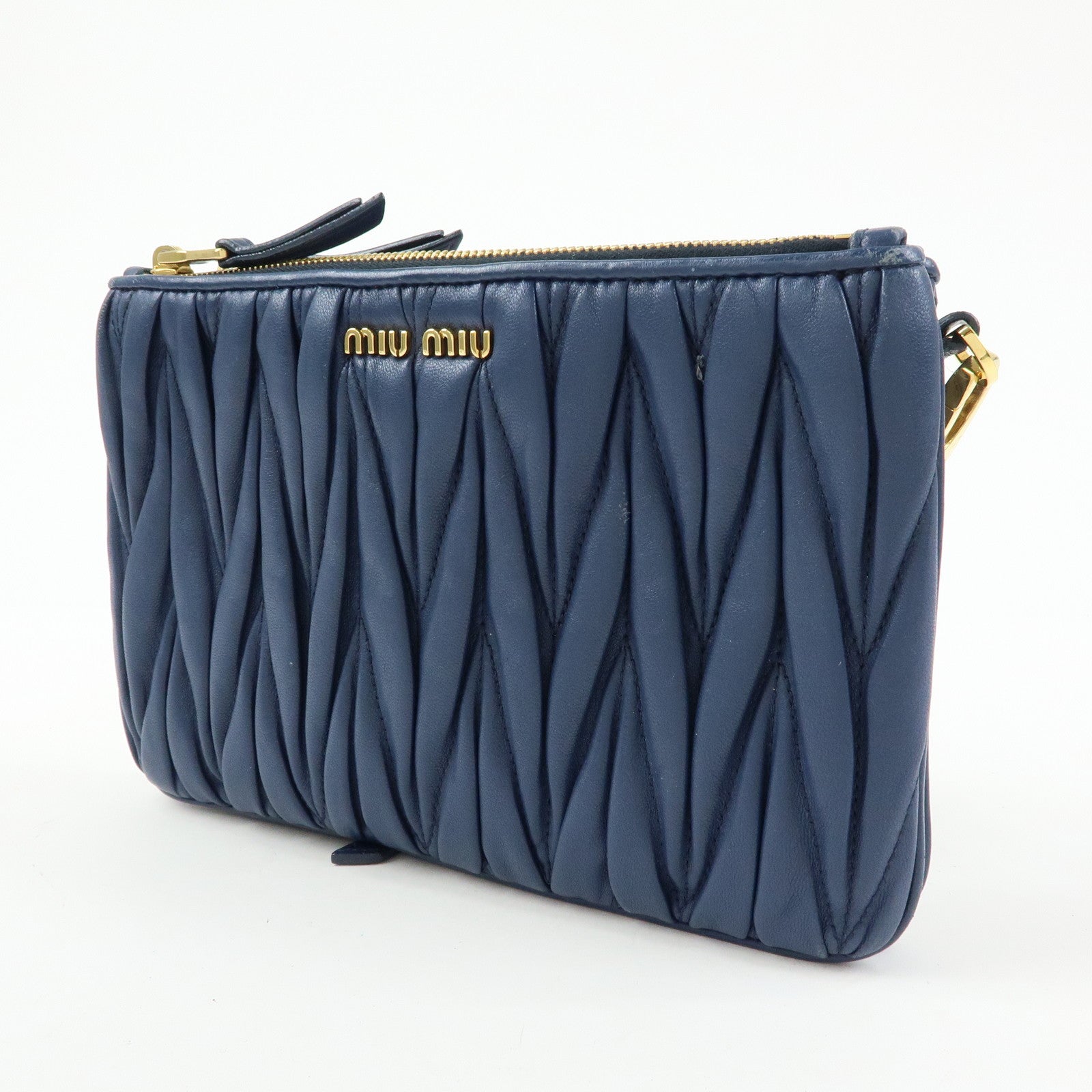 MIU MIU Matelasse Leather Shoulder Bag Crossbody Bag Blue