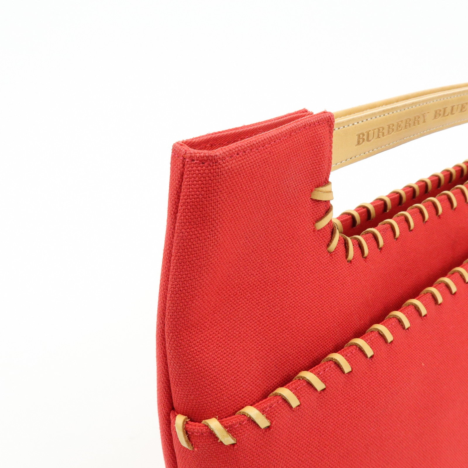 BURBERRY Blue Label Cotton Leather Hand Bag Tote Bag Red