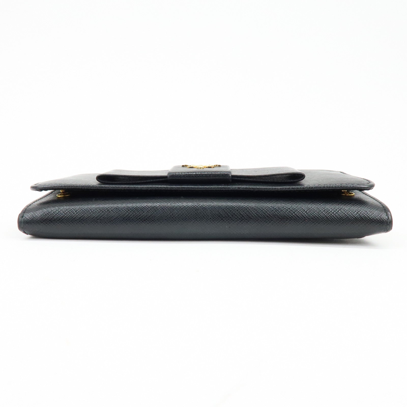 PRADA Saffiano Leather Ribbon Long Wallet Black