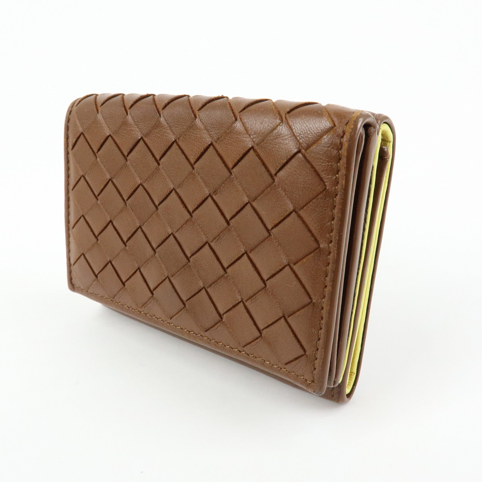 Bottega Veneta Lamb Skin Bi-fold Comact Wallet Brown 550306