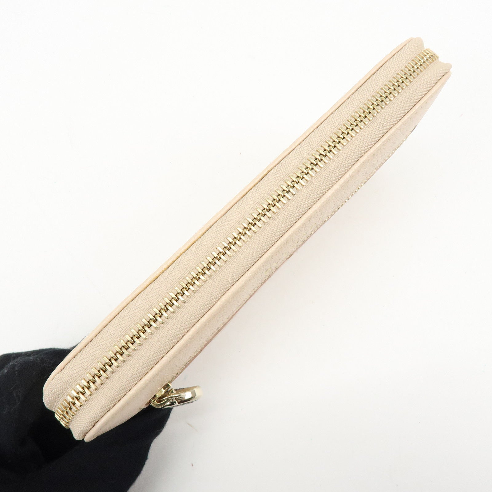 BVLGARI Logo Leather Round Zippy Long Wallet Pink Beige