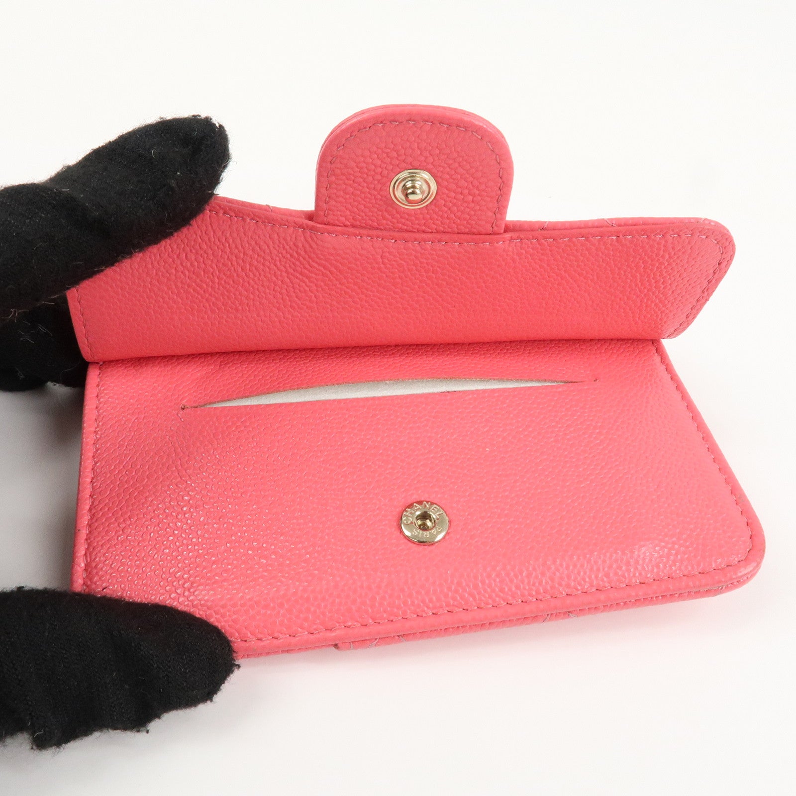CHANEL Matelasse Caviarskin Card Case Coin Case Pink AP2570 Used