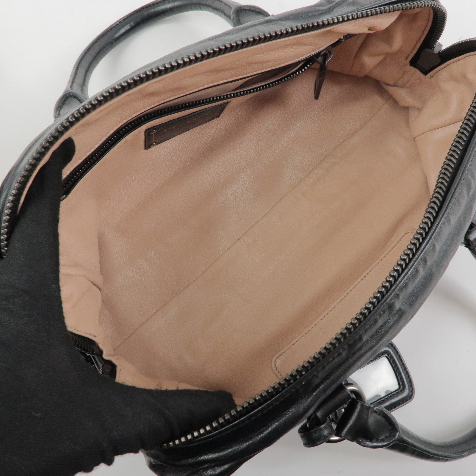 PRADA Leather Boston Bag Hand Bag Black BL0758