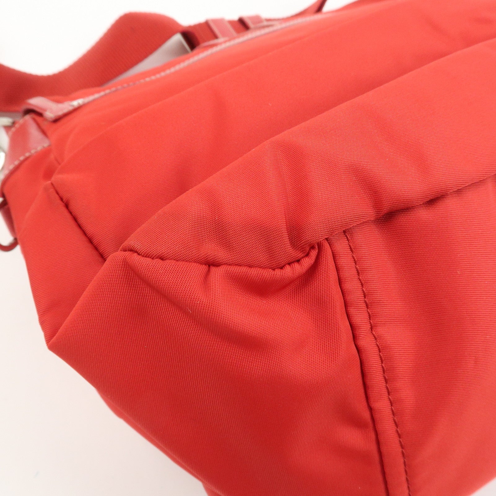 PRADA Triangle Logo Nylon Saffiano Leather Shoulder Bag Red BT0436