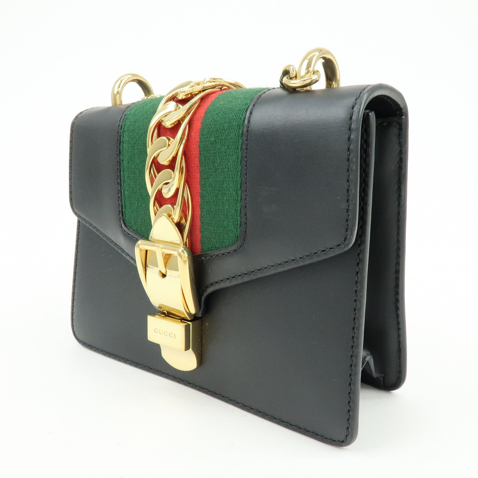 GUCCI Sylvie Sherry Leather Chain Shoulder Bag Black 431666