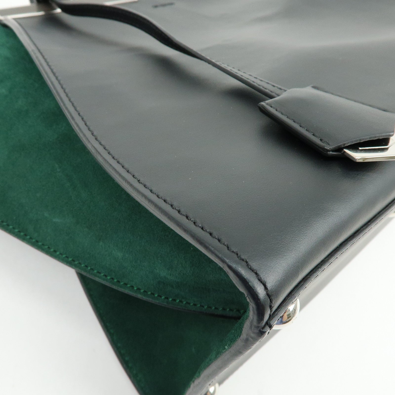 FENDI Trois Jours Leather Suede 2Way Hand Bag Black Green 8BH279