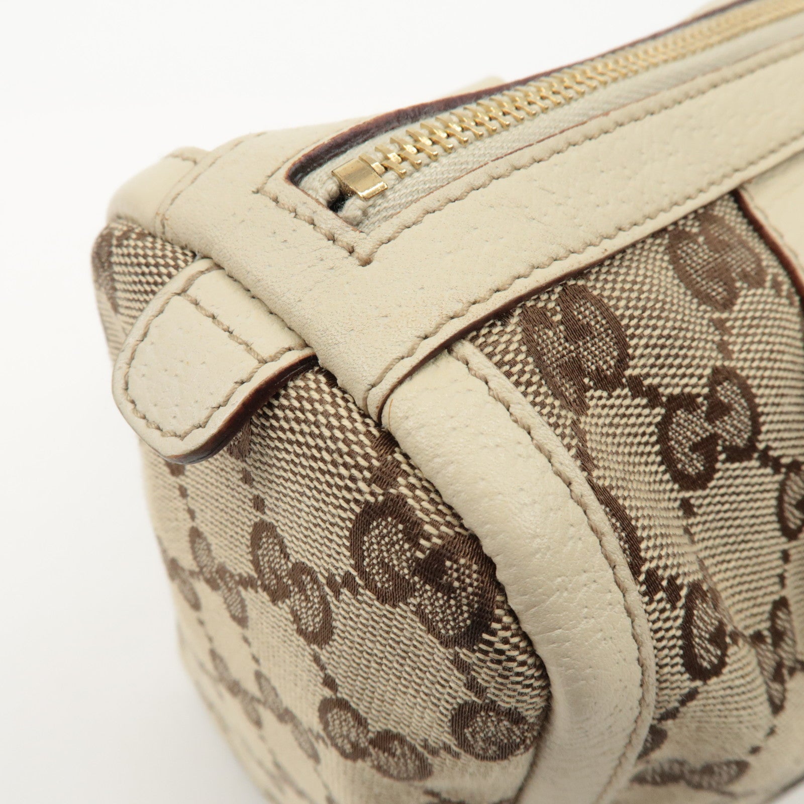 GUCCI Abbey GG Canvas Leather Hand Bag Beige Ivory 130942 Used