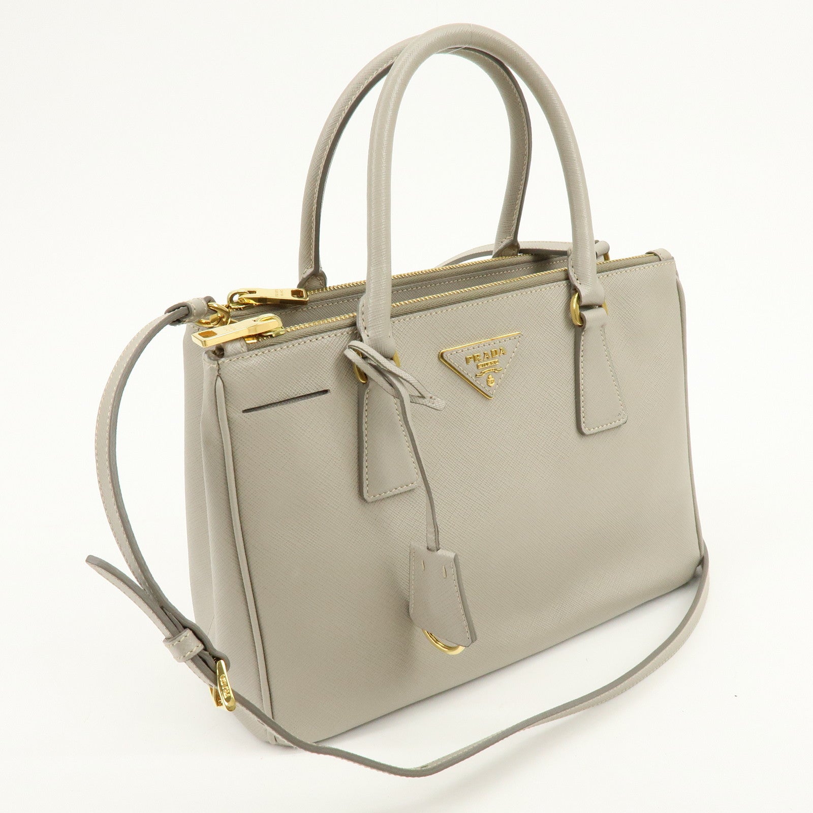 PRADA Triangle Logo Galleria 2Way Bag Shoulder Bag Gray BN2863