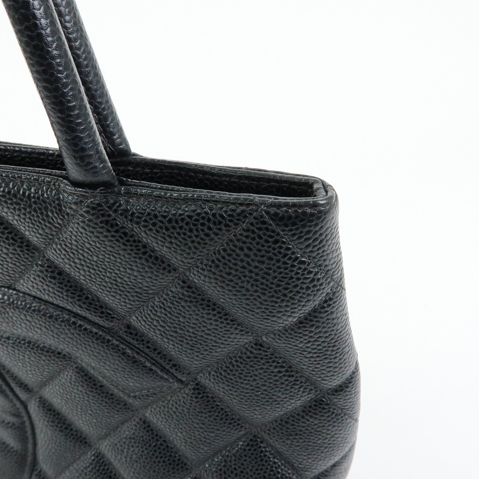 CHANEL Matelasse COCO Mark Cavairskin Medallion Hand Bag A01804