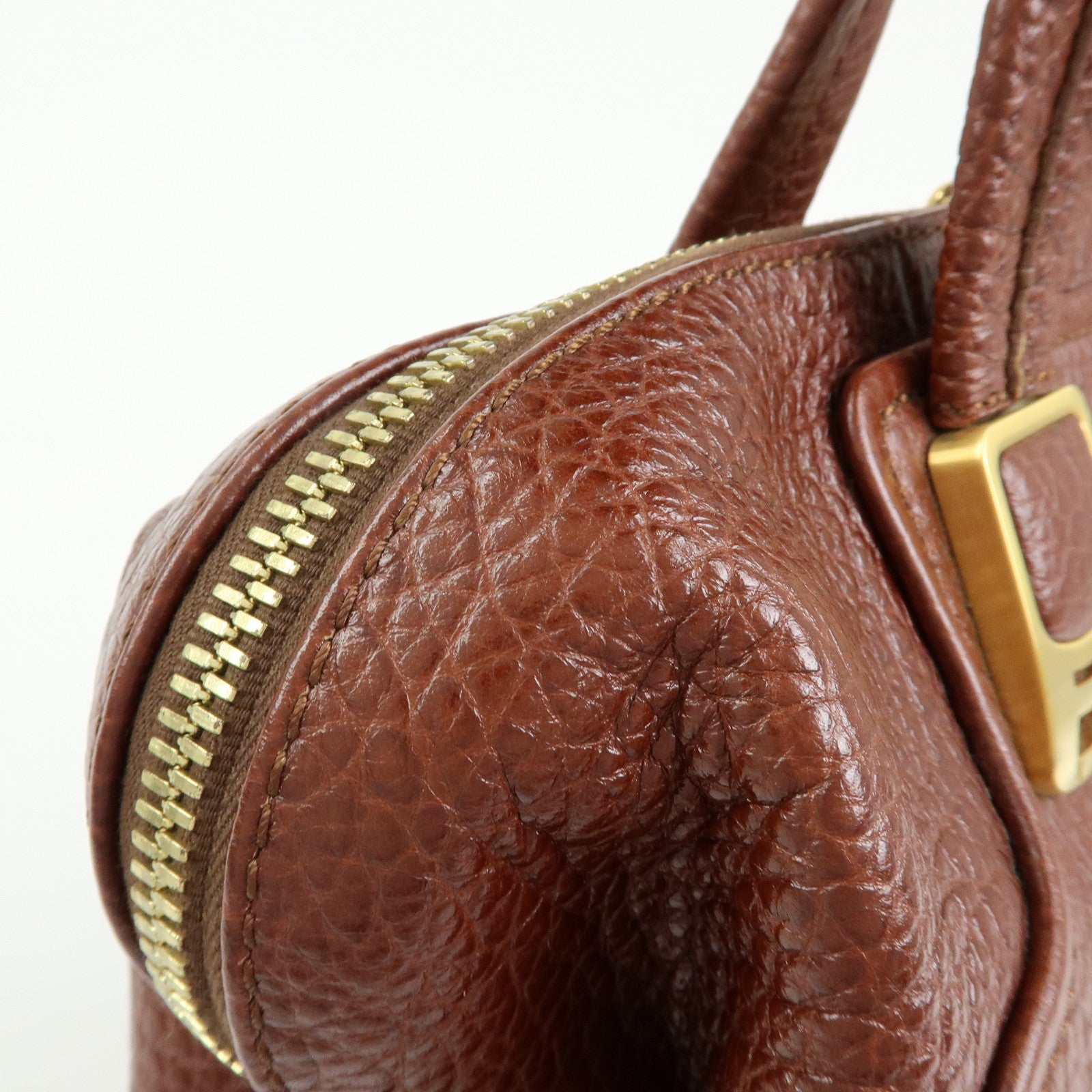 FENDI Leather 2Way Bag Hand Bag Shoulder Bag Brown 8BL114