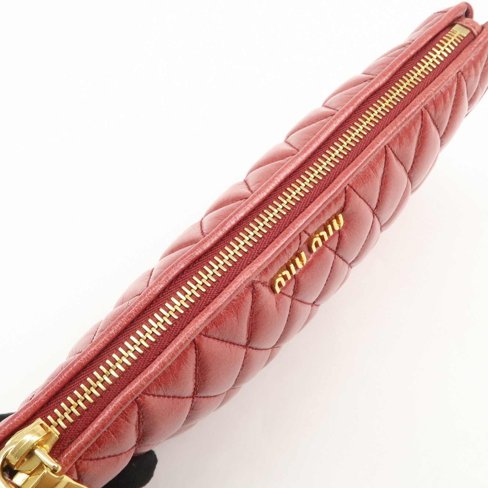 MIU MIU Matelasse Leather MI Clutch Bag Pink 5N1455