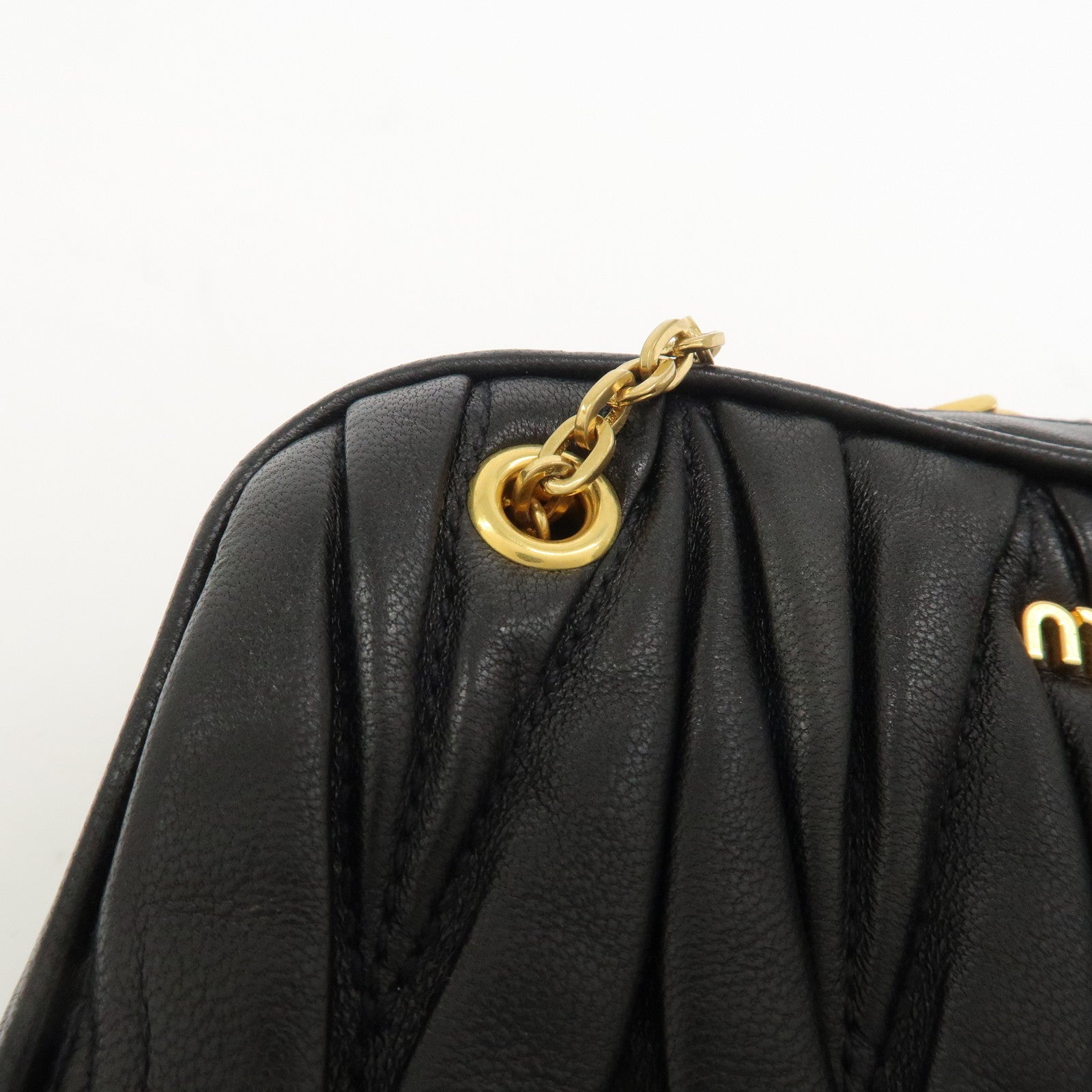 MIU MIU Matelasse Nappa Leather Accessory Chain Pouch Black 5ND001