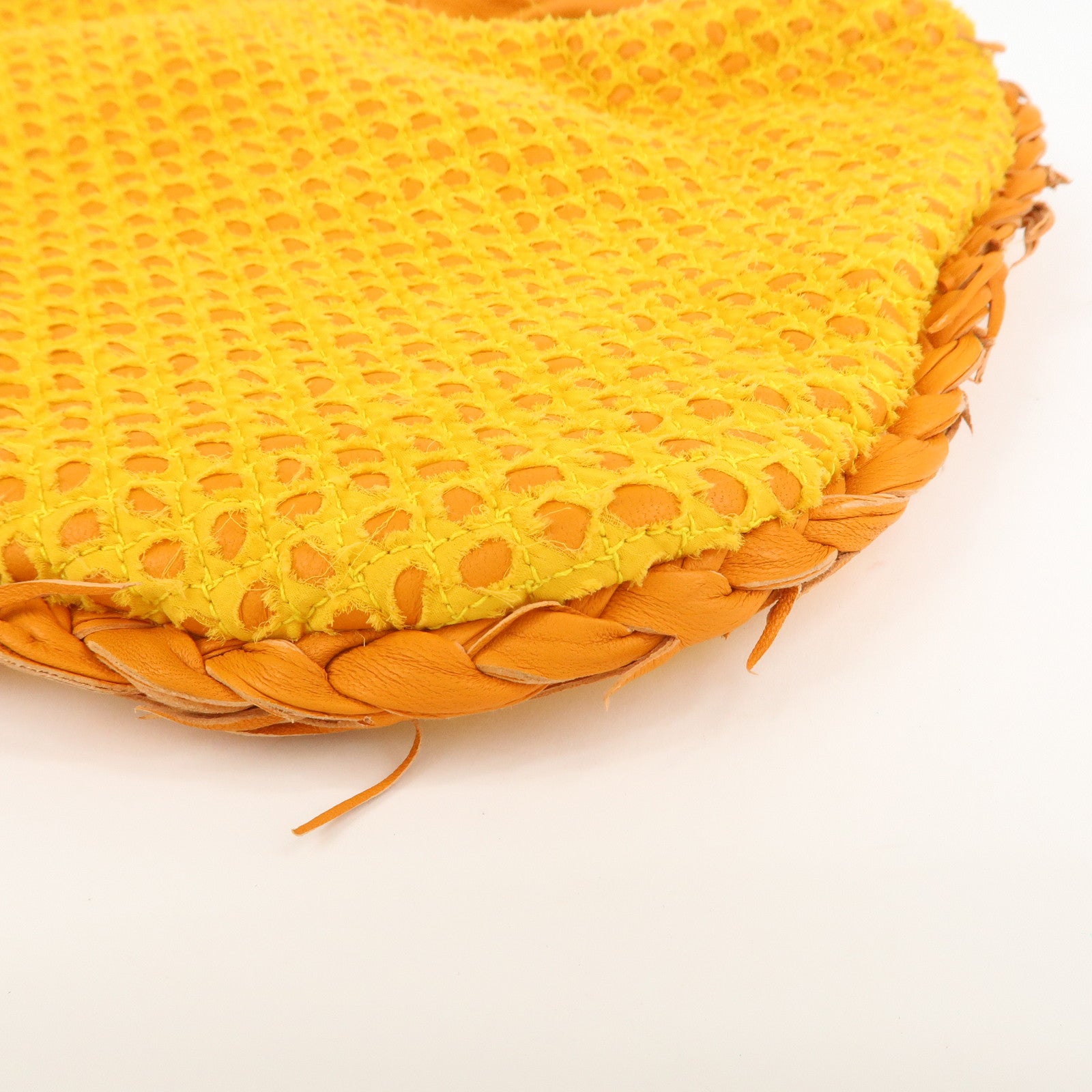 BOTTEGA VENETA Hobo Leather Cotton Shoulder Bag Orange Yellow