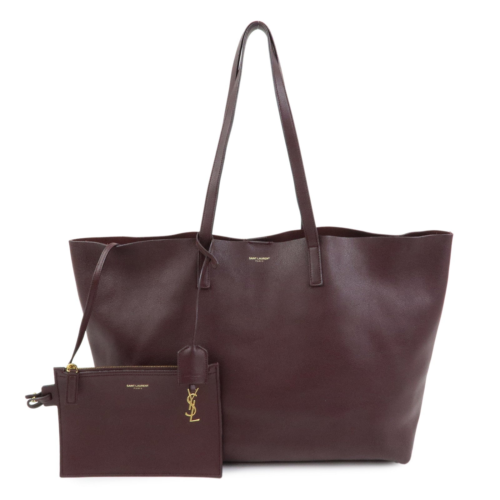 SAINT LAURENT PARIS Calf Leather Tote Shoulder Bag Bordeaux 394195