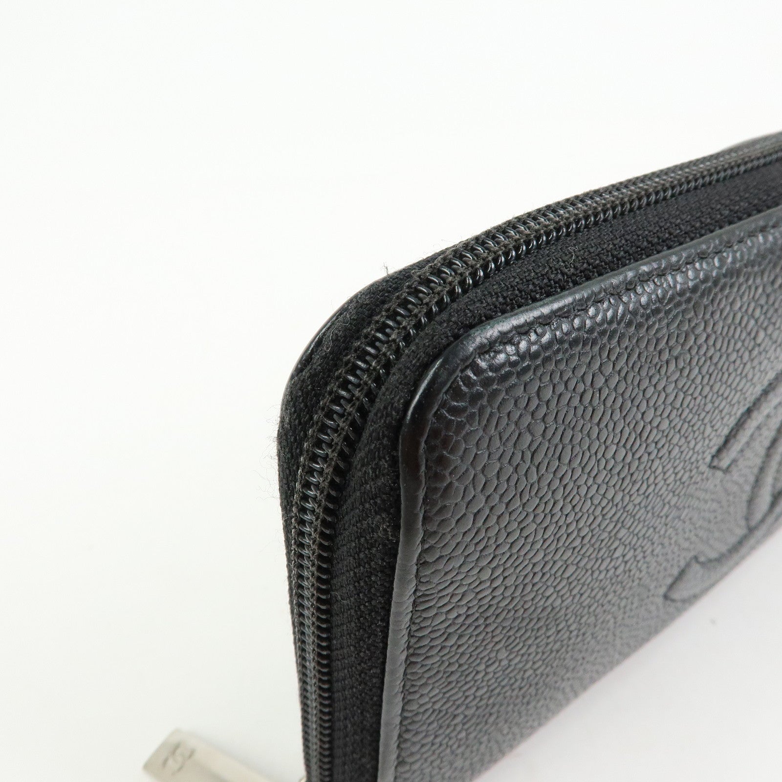 CHANEL COCO Mark Caviarskin Round Zippy Long Wallet Black A50071