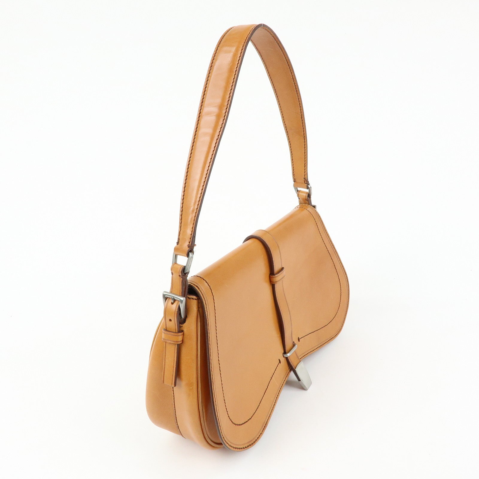 PRADA Logo Leather Shoulder Bag Hand Bag Brown