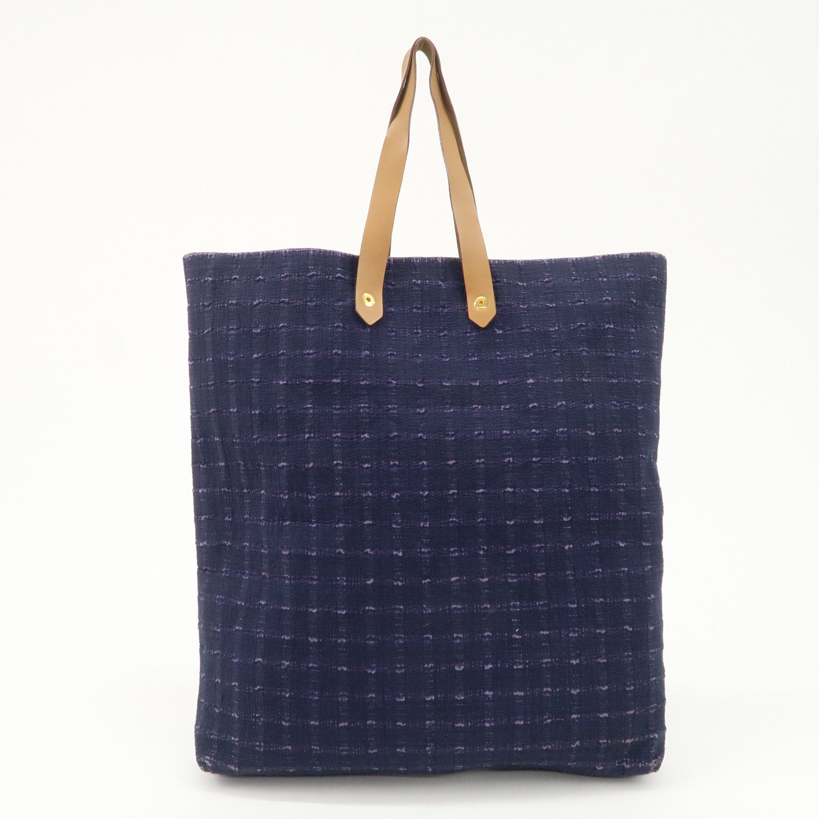 HERMES Leather Canvas Amedabad GM Tote Bag Hand Bag Navy Purple Used