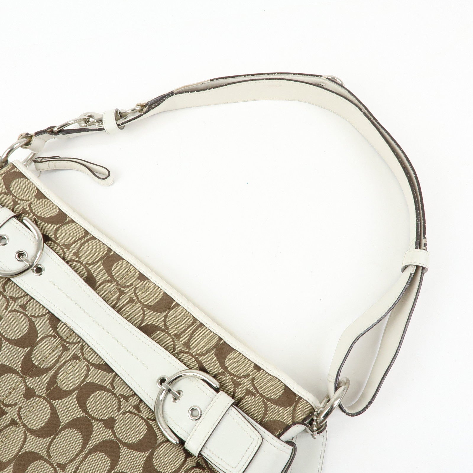 COACH Signature Set of 2 Canvas Leather Shoulder Bag Brown White