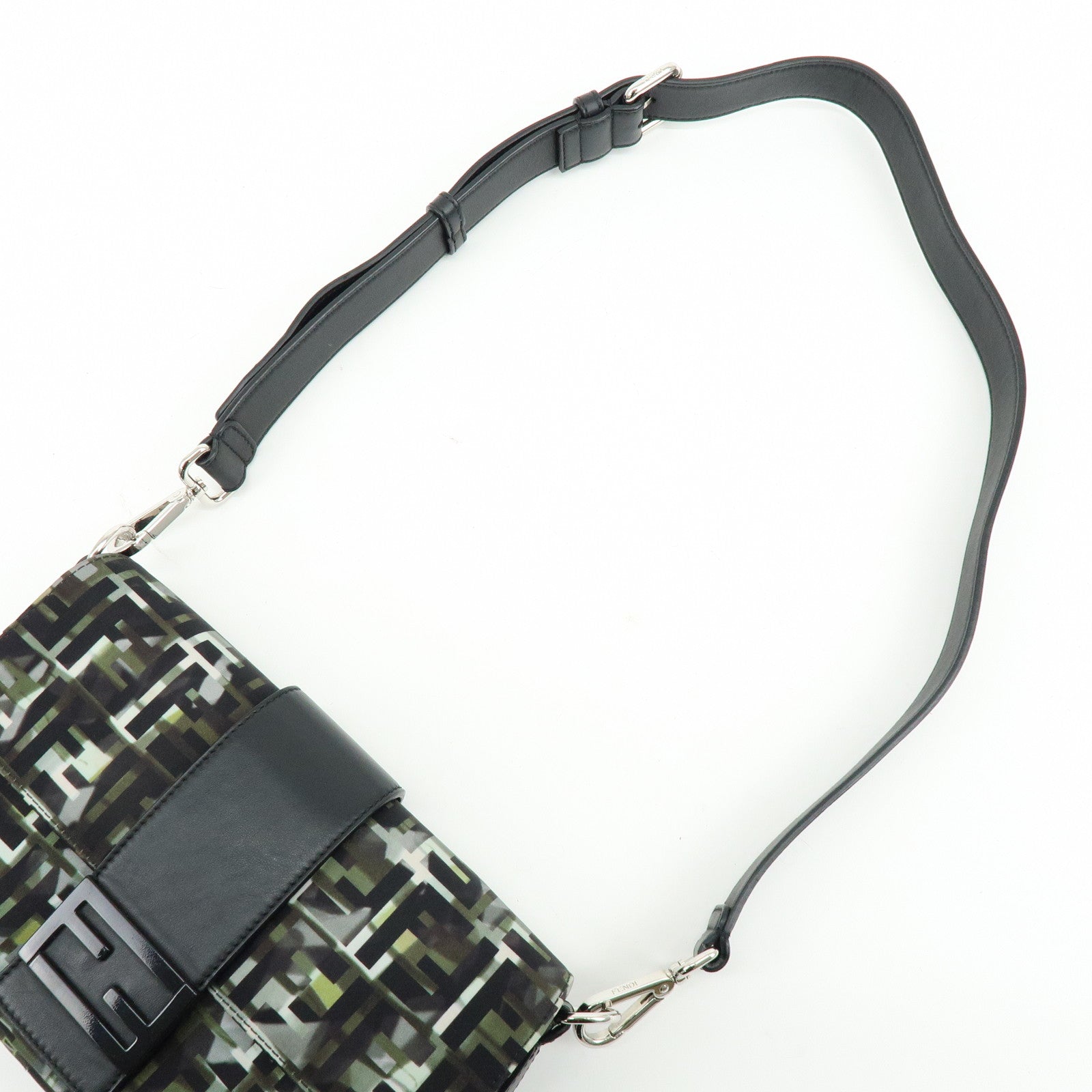 FENDI Zucca Nylon Leather Shoulder Bag Waist Bag Black Green 7VA472