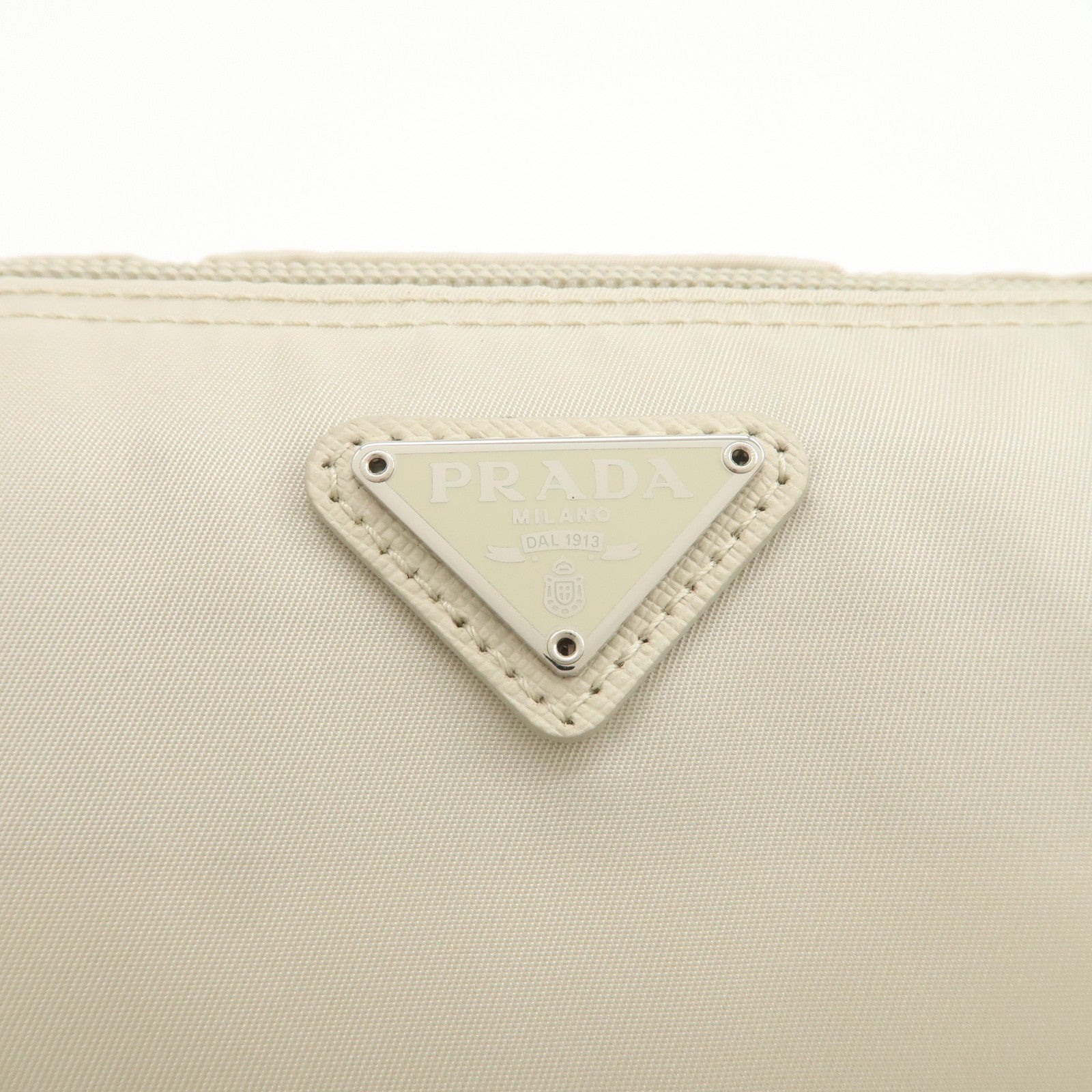 PRADA Triangle Logo Nylon Cosmetic Pouch Makeup Bag Ivory 1NA012