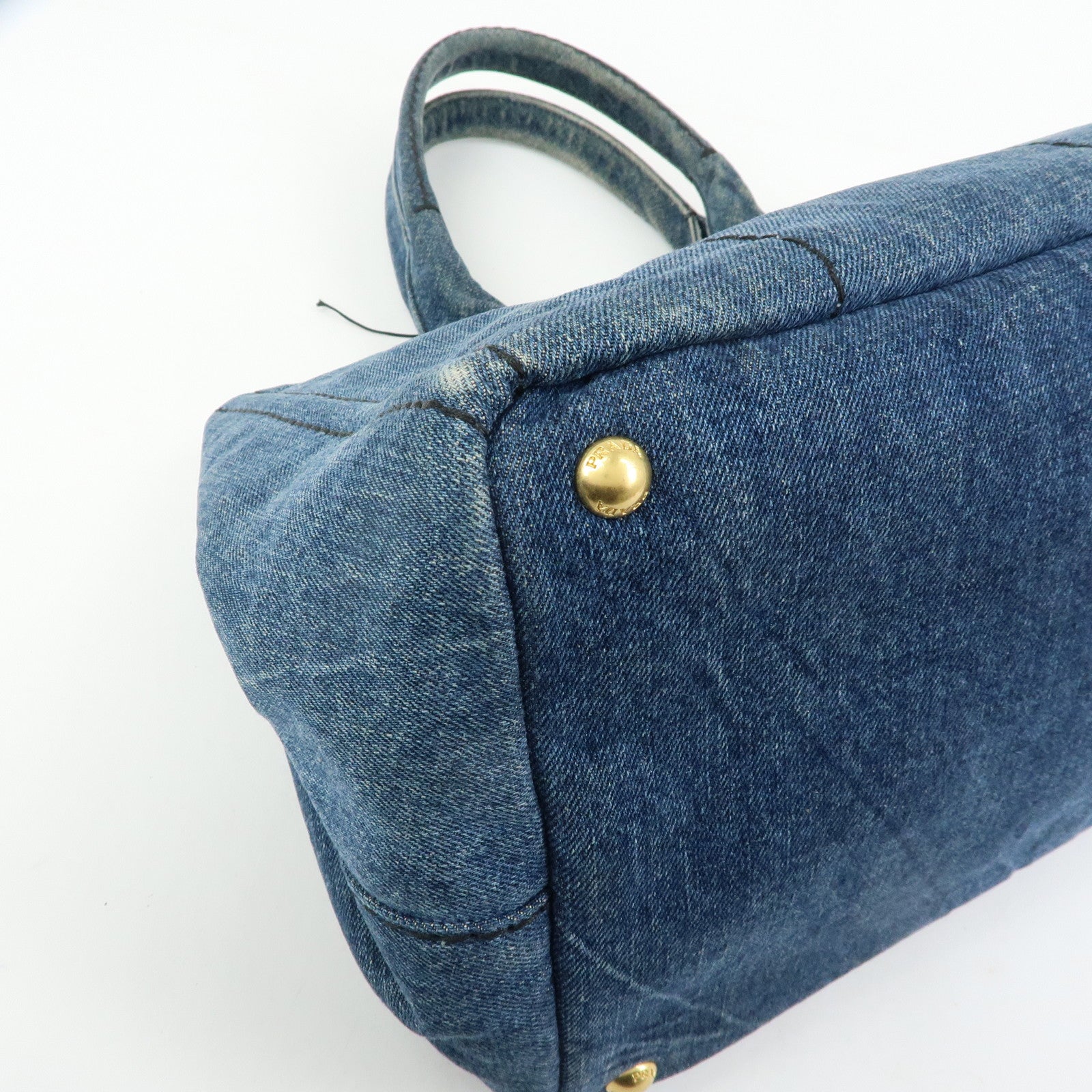 PRADA Logo Canapa Canvas Denim Tote Bag Hand Bag B1877B