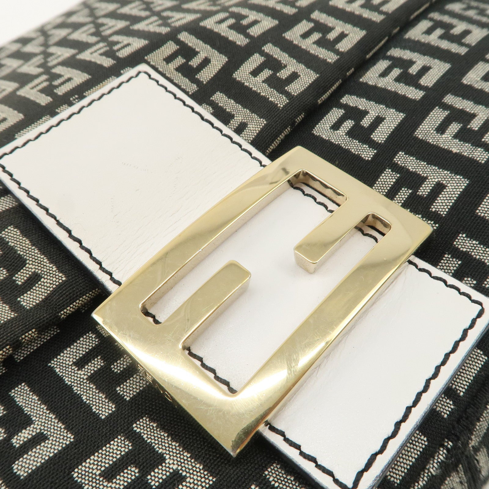 FENDI Mamma Baguette Zucchino Leather Canvas Shoulder Bag 8BR001 Used