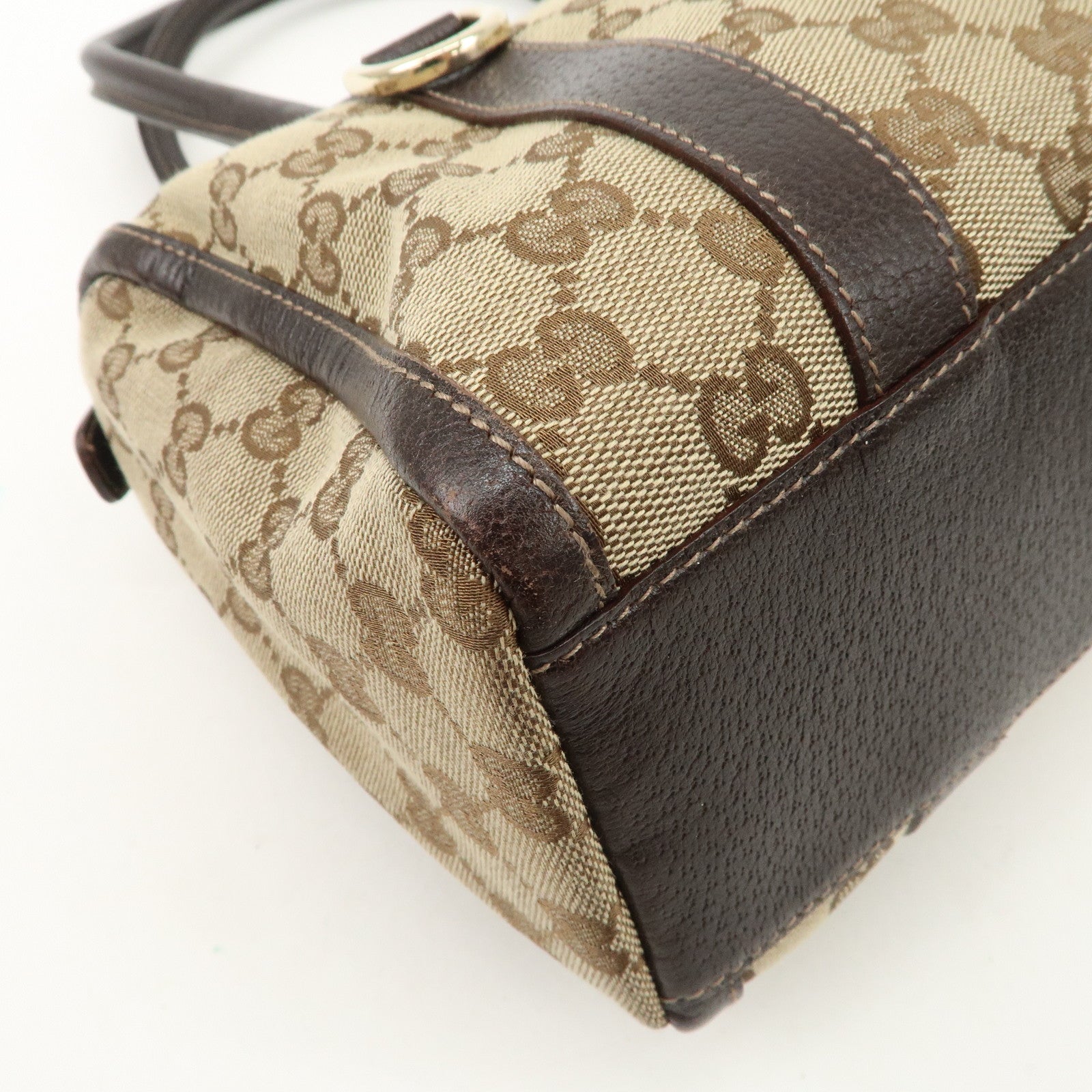 GUCCI Abbey GG Canvas Leather Mini Boston Bag Beige Brown 130942 Used
