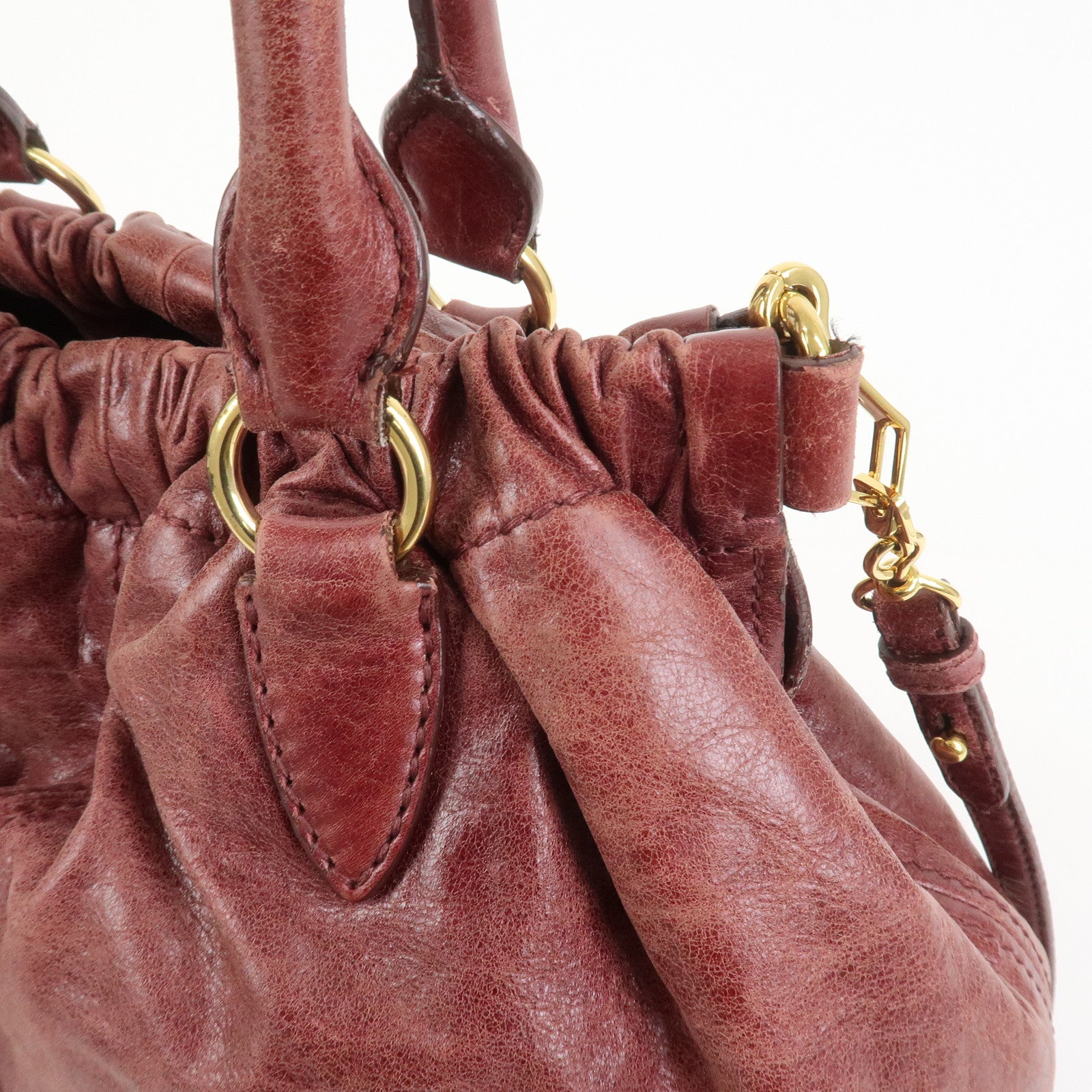 MIU MIU Logo Leather 2Way Bag Hand Bag Shoulder Bag Bordeaux