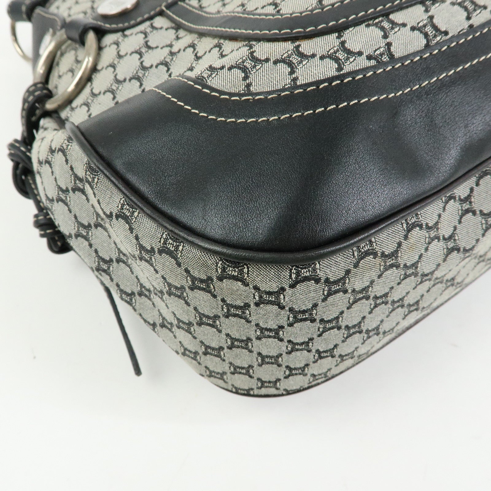 CELINE Macadam Canvas Leather Shoulder Bag Hand Bag Black