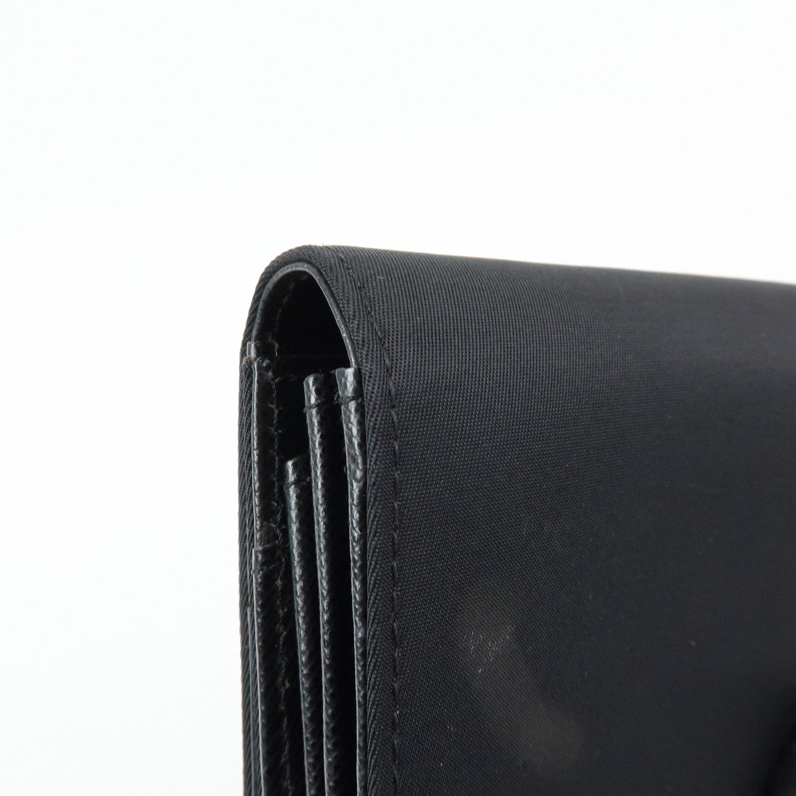 PRADA Triangle Logo Nylon Leather Long Wallet Black M608
