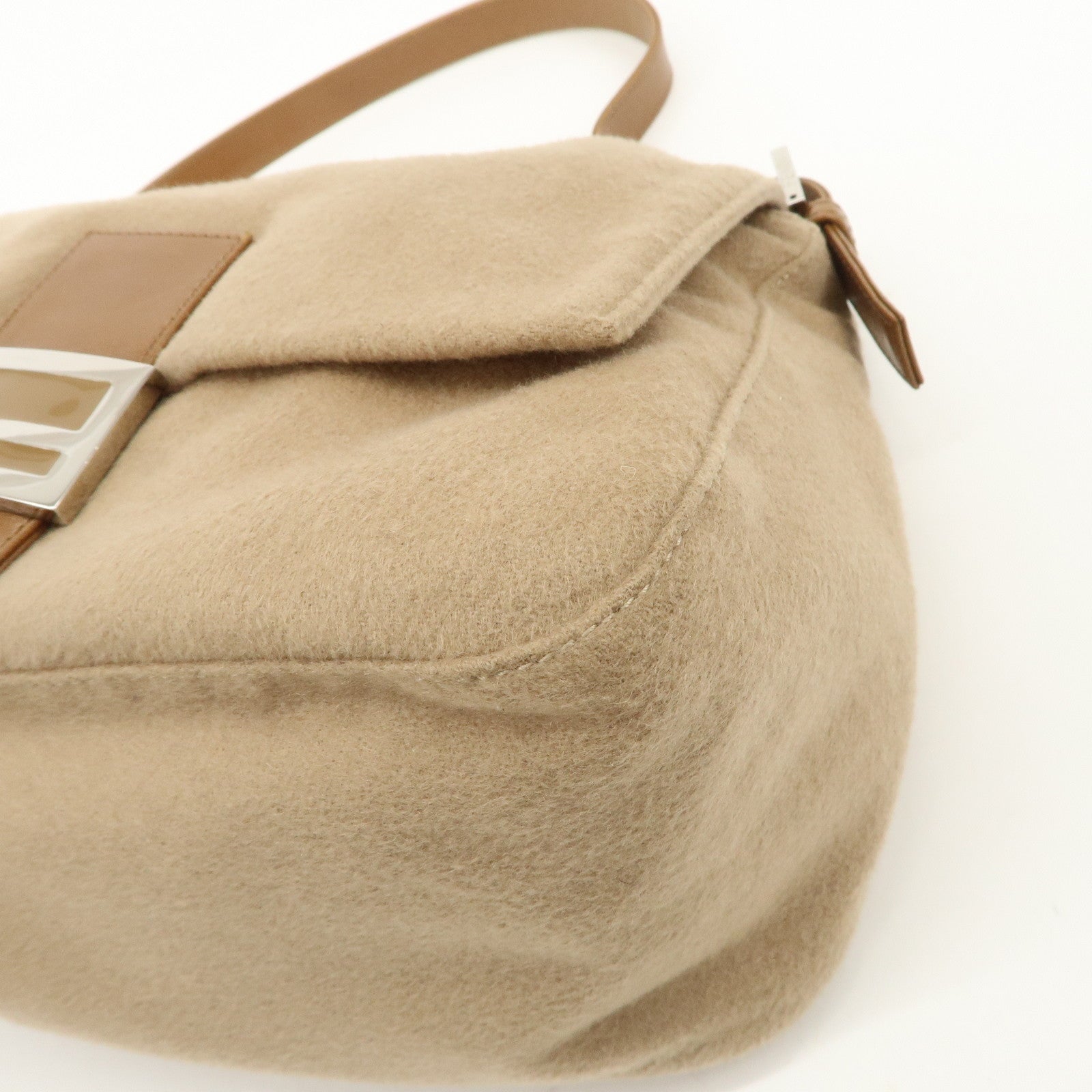 FENDI Zucca Mamma Baguette Wool Shoulder Bag Black Brown 26325