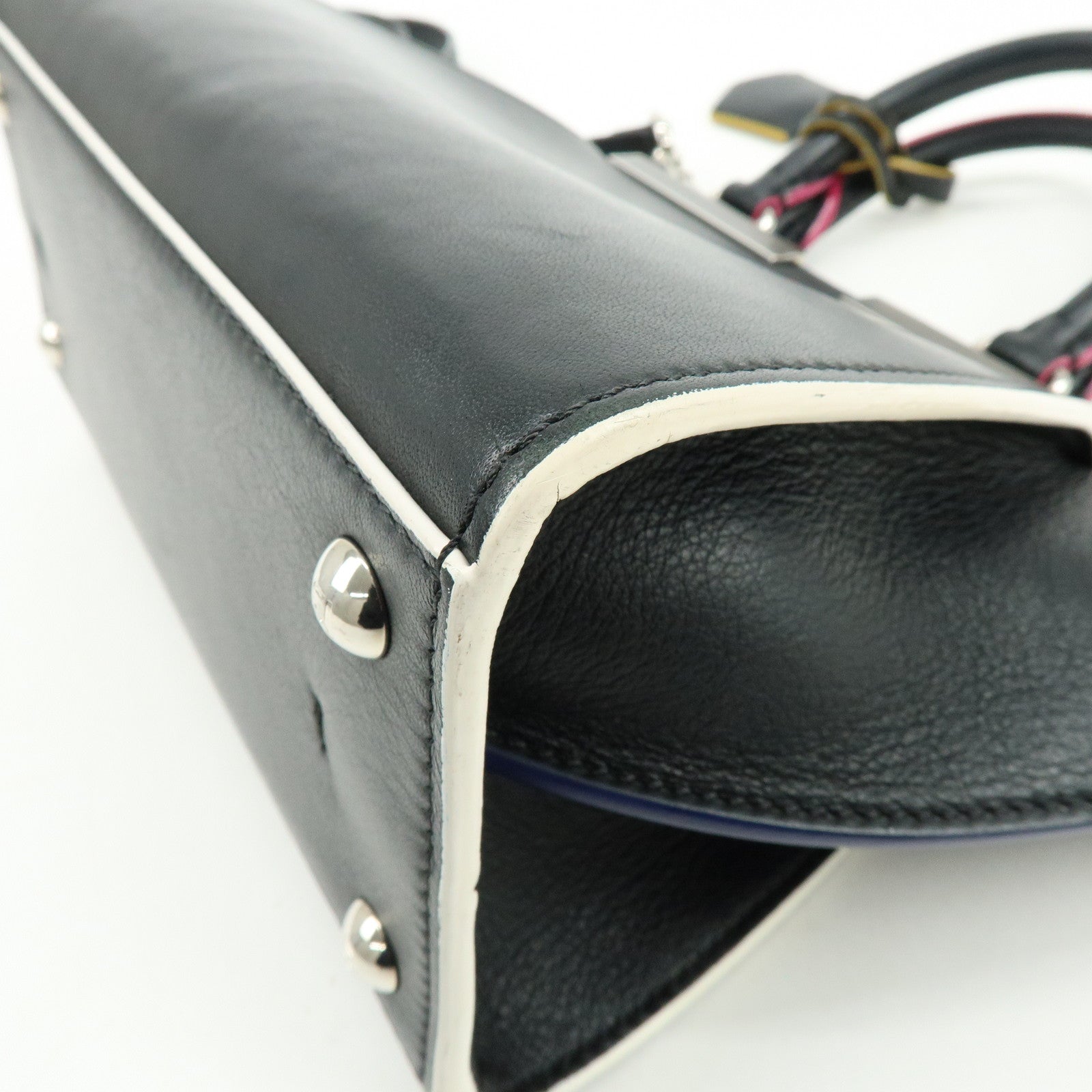 FENDI Trois Jours Leather 2Way Bag Hand Bag Shoulder Bag Black