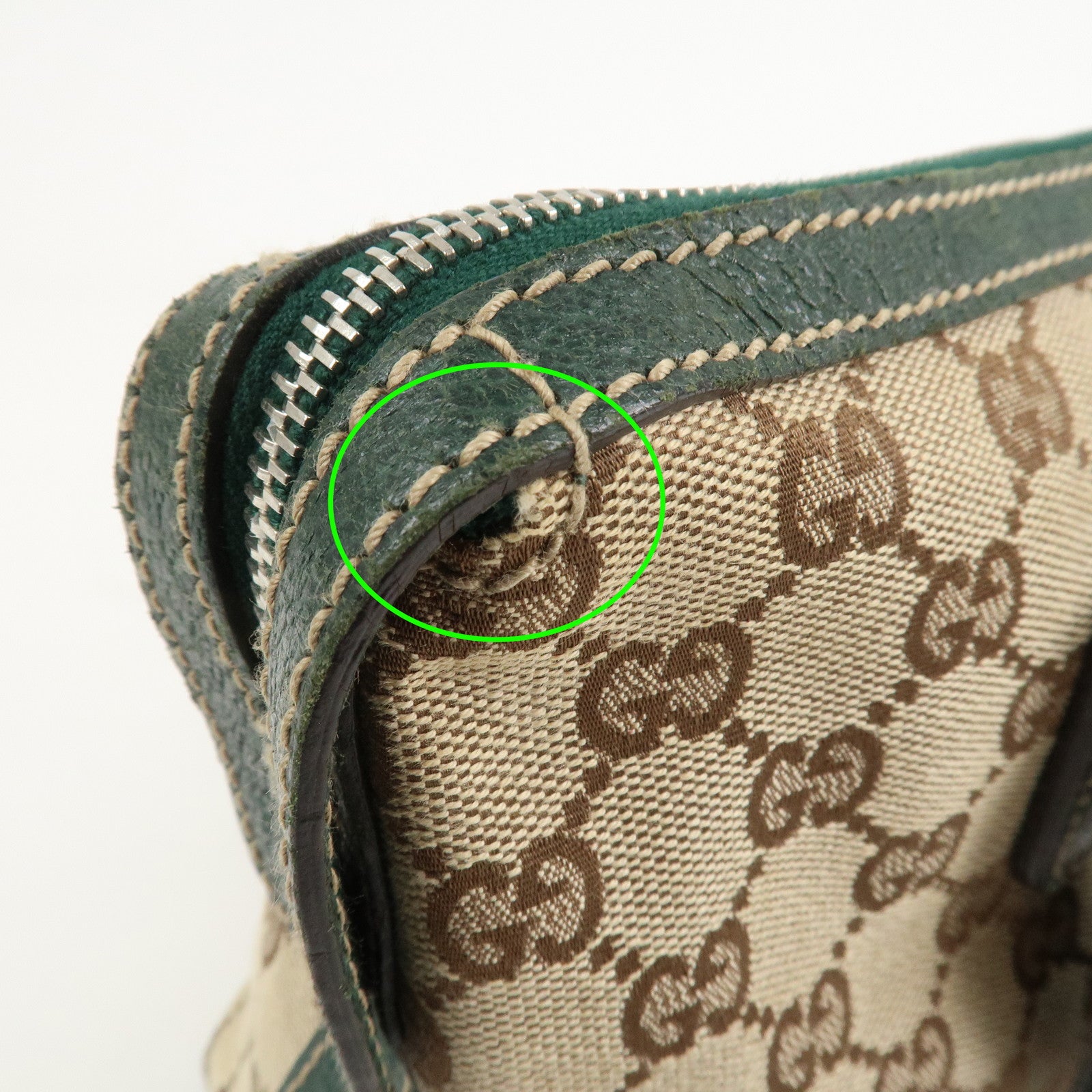 GUCCI Sherry GG Canvas Leather Hand Bag Beige Green 145759