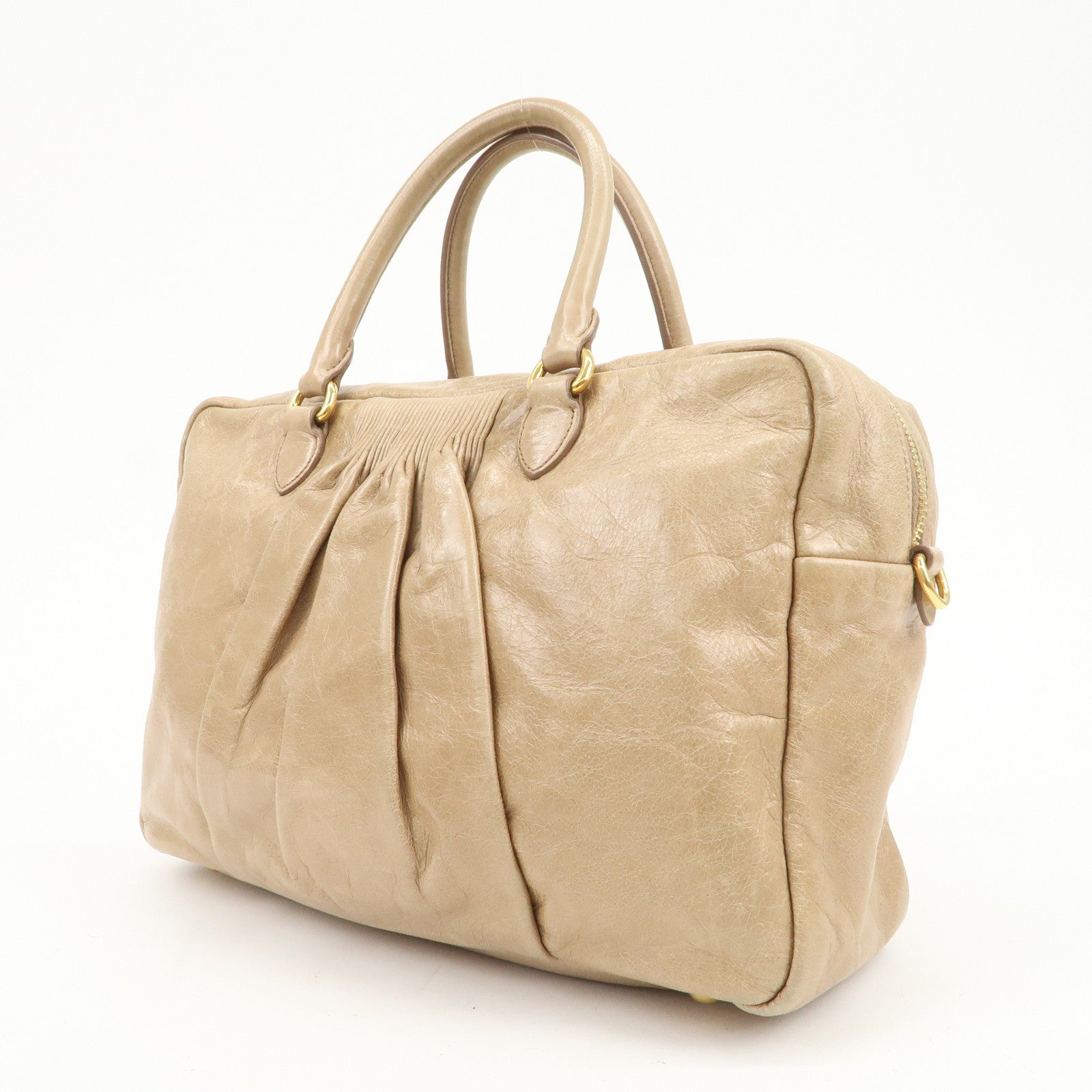 MIU MIU Leather 2Way Bag Hand Bag Shoulder Bag Light Brown RL0048