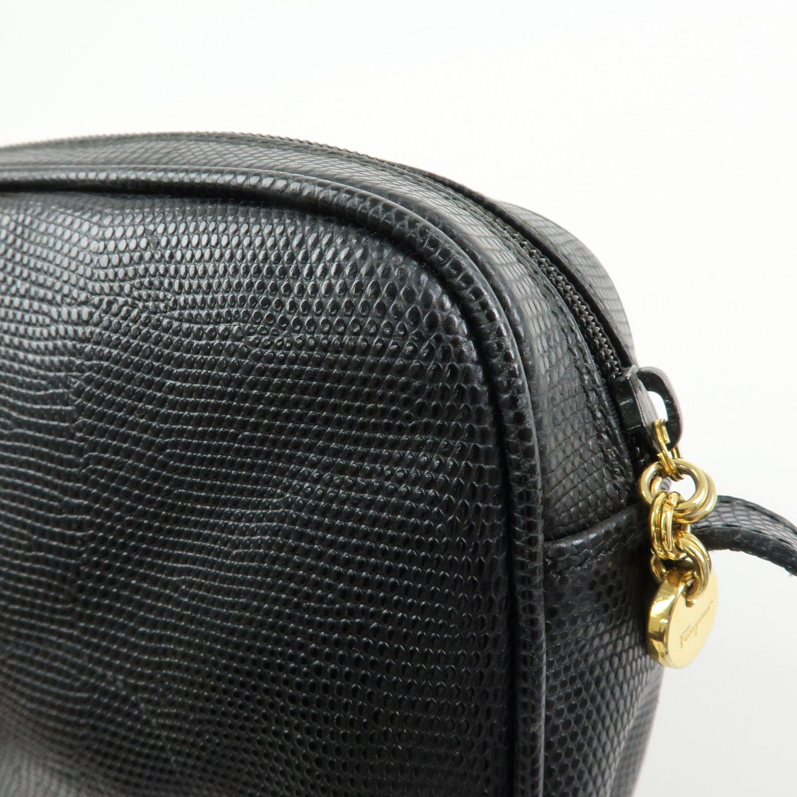 Ferragamo Varra Embossed Leather Shoulder Bag Crossbody Bag Black