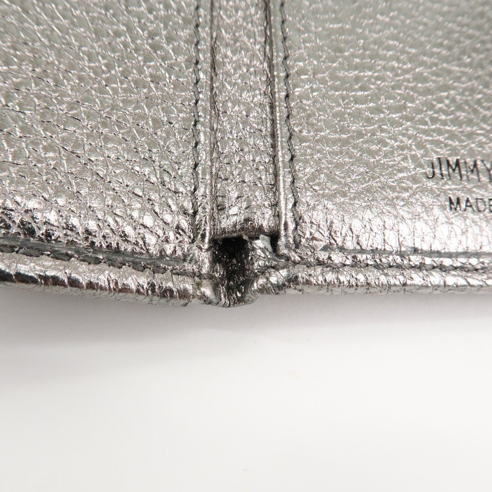 JIMMY CHOO 202 NEMO Studs Leather Compact Wallet Silver Used