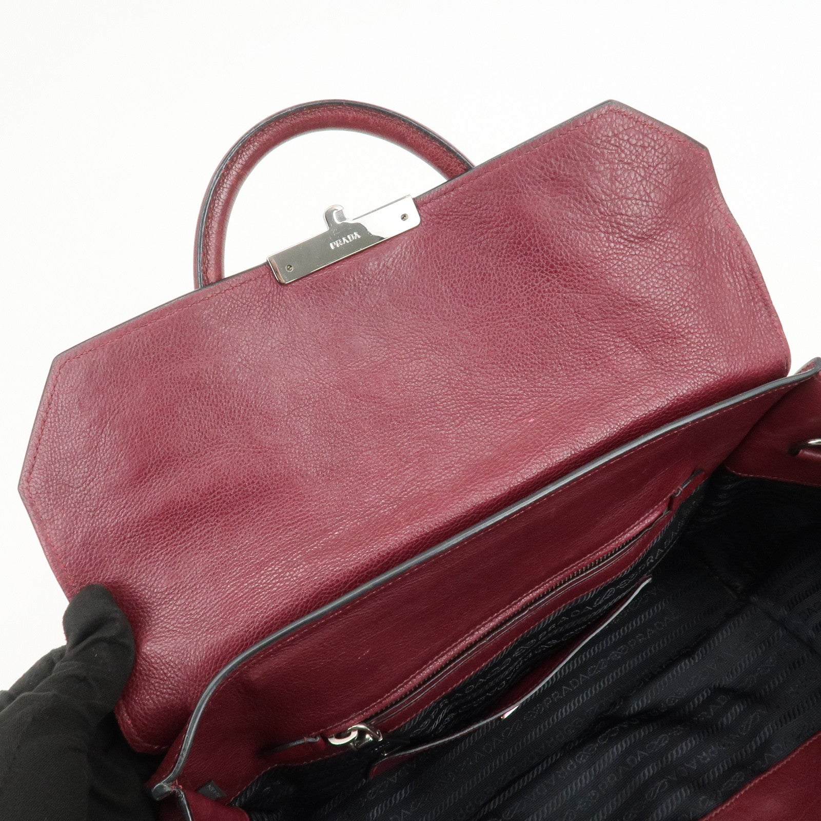 PRADA Leather 2Way Bag Flap Tote Bag Hand Bag Bordeaux