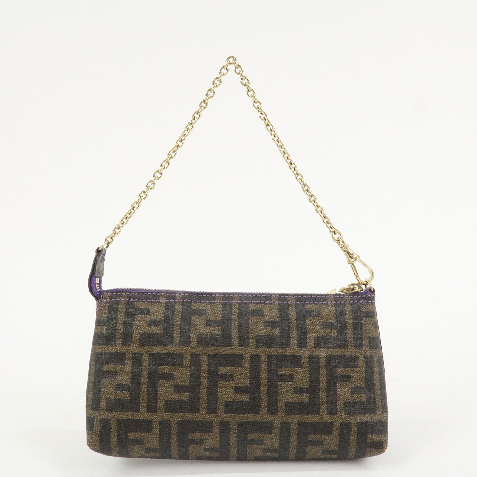 FENDI Zucca PVC Chain Accessory Pouch Hand Bag Shoulder Bag 8BR592